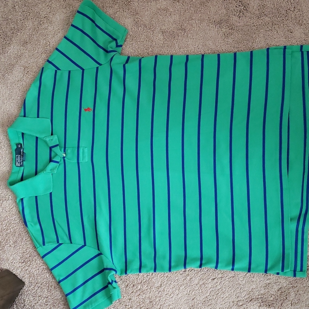 Ralph Lauren Polo shirt; XL; green w/ blue stripes with red horse